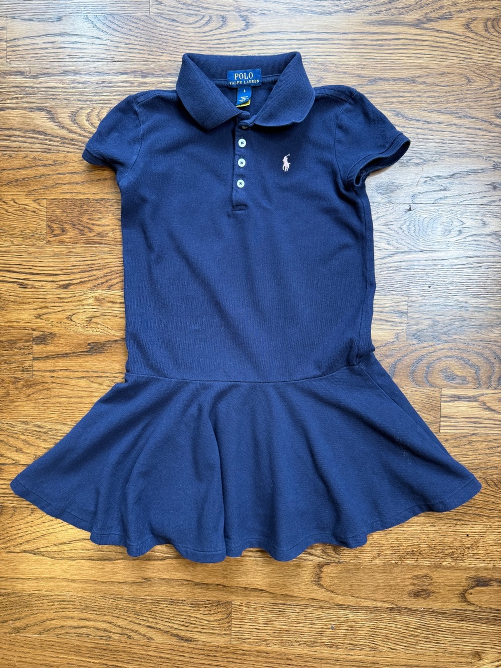 Polo Ralph Lauren Girls' Navy Drop Waist Preppy Polo Dress Short Sleeve Size 6